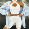 Tute da donna Abbigliamento da yoga per donna Set Reggiseno allacciato al collo Top senza maniche corto Pantaloncini Tuta senza cuciture Palestra Fitness Skinny Articoli sportivi femminili