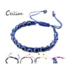 Link Chain Fashion Jewelry Turkish Lucky Handmade Woven Bracelet For Women Mens Bracelets With 6Mm Blue Eyes Chram Adjustable Beads Ot3Wk