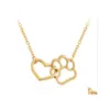 Collares colgantes Pata de perro Collar de corazón de melocotón Mujer Hollow Love Shaped Cadena de clavícula Regalo Fiesta usando joyería Entrega de gota Penda Dhilo