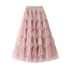 Skirts Cake Skirt Autumn And Winter High Waist Sweet Elegant Pleated Chiffon Patchwork Mesh Medium Long Princess