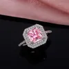 Solitaire ring lüks prenses kesim pembe cz kadın alyanslar cesans estetik yıldönümü hediye yeni moda mücevher partisi y2302