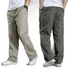 Mäns byxor 2023 Herrlast Bomullsmän Pocket Löst rak Pant Elastic Work Trousers Brand Fit Joggers Male Super Large Si319N