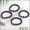 Beaded Strands Fashion Mens Natural Stone Cross Charm Bracelets Black Matte Beaded Handmade Women Men Healing Nce Prayer Drop Deliv Otyor