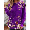 Kvinnors T -skjortor Kvinnor Autumn Round Neck Flower Print Casual Long Sleeve Tops Loose Pullover Plus Size Shirtwomen's