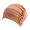 Basker kvinnor beanie casual håravfall kemoterapi cap accessoarer mjuk västerländsk stil bekväm fast blommönster ruffle cancer hat1