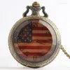 Zegarki kieszonkowe vintage Antique American Flag Dial kwarc zegarek łańcuch fob wisienia męskie prezent dla kobiet CF1061