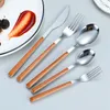 Dinnerware Sets Stainless Steel Tableware Imitation Wooden Handle Knife And Fork Spoon Steak Dessert