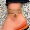 Ankletter flatfooosie bohemia guldfärg stjärnor för kvinnor sommar strand sandaler metall länk kedja flerskikt anklet armband smycken