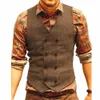 Mens Vests Men Suit Vest Tweed Man Waistcoat Brown Black Groomman Wedding Clothing Jacket Victorian Style Steampunk Business 230203