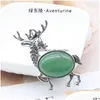 Pendant Necklaces Natural Stone Gem Brooch Elk Deer Rose Quartz Crystal Jade Onyx Bead Necklace Healing Jewelry For Women Ro Dhgarden Dhcpm