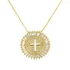 Chaînes rondes creuses croix pendentif collier cuivre Zircon pierre initiale chaîne femmes hommes religieux catholique bijoux cadeau