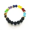 Strand Chakra Bracelet Men Black Lava Healing Balance Beads Reiki Buddha Prayer Natural Stone Yoga Jewelry For Women