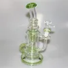 Vert Bleu Verre Bongs Narguilés Recycleur Bong Percolateur Plates-formes pétrolières Dab Rig 14mm Joint Conduites D'eau Avec Heady Bowl