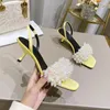 Sandały 2023 Spring Summer Women Square Buty Buty ślizgowe oryginalne skórzane jedwabne perłowe obcasy sapato feminino