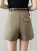 Women's Shorts Elegant Fashion England Style Women Summer 2022 High Waist Solid Color All-match Suit Short Pants With Belt Female W1134 Y2302