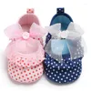 First Walkers Baby Girls Soft Canvas Polka Dot Bowknot Shoes Toddler Born Elastic Princess Anti-Slip