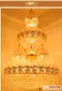 Lustres en cristal doré américain Luminaire Lustre classique européen Luxe moderne Grandes lampes suspendues Villa Escaliers Façon Hall de l'hôtel Parlour Droplight