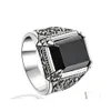 Solitaire ringringen voor mannen retro klassiek Thai sier Dark So Imitation Black Agate Open Trend Fourclaw edelsteen heren sieraden Luckyha Dh1HQ