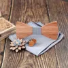 Bow Ties 3D Mens Tood Tie Handkakor Manschettknappar Brosches Set Classic Solid Wood Bowtie Suit Wedding Gravata Cravate