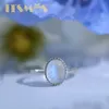 Solitaire Ring ItSmos Blue Bright Moonstone Silver Rings Luxury Natural Gemstone 10mm Band Jewelry Classic Oval for Womens Lover Gift Y2302