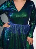 Plus size Dresses Plus Size Party Dress for Christmas Women Long Sleeve Sequined Night Club Cocktail Sparkle Glitter Evening Dresses 230203