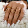 Solitaire Ring Fashion Boho Crystal Joint Set for Women Geometric Knuckle Finger S Female Bohemia Wedding Party Jewelry Y2302