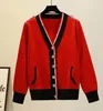 2023 Women's Sweaters Red Cardigan Fashion Casual с длинным рукавом вязаной клетчатый