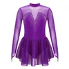 Girl Dresses Kids Girls Ballet Dance Dress Ballerina Costumes Long Sleeves Rhinestone Mesh Figure Skating Gymnastics Workout Leotard