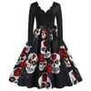 Casual Dresses Halloween Skull Print Dress Slim V-neck Korean Sexy Women Vestido De Mujer Party Y2k