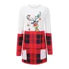 Women's T Shirts Christmas Color Block Dress For Women Long Sleeve Pullover Tops Sweatshirt Plaid Print Oversized Women's Shirt Medium