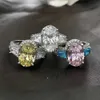 Bague solitaire nouvelle tendance luxe zircone cubique pour femmes cristal coloré/rose/jaune/bleu CZ 2022 bijoux de fiançailles de mariage Y2302
