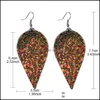 Charm Fashion cekiny Paillette Glitter Leaf Pu skórzane kolczyki dla kobiet Bling Brinco Ear Oval Colorf Designer Biżuter