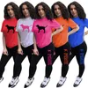 2024 Pink Designer Brand Cotton Tracksuits Women Outfits Spring Clothes Grouds Gogger Suits Short Sleeve T-Shirt Pants اثنين