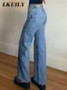 Jeans pour femmes Taille haute Femmes Baggy Mode Pantalon à jambe droite Y2K Denim Pantalon Vintage Lâche Bleu Lavé Maman 230202