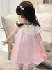 Çocuk Prenses elbiseleri yaz çocuk kız pembe payetli elbise sevimli kız doğum günü partisi giyim