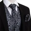 Gilet da uomo Designer Classico Nero Paisley Jacquard Folral Gilet di seta Fazzoletto Cravatta Gilet Completo Fazzoletto da taschino Set BarryWang 230203