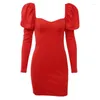 Party Dresses BacklakeGirls 2023 Sexy Low Cut Puffy Long Sleeve Short Cocktail Dress Red / Black Dinner Mini Vestido Fiesta