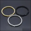 Bracelets porte-bonheur jolis hommes glacés 1 rangée bijoux houblon bling clair chaîne en or simulée bracelet en diamant livraison directe Dhfwq