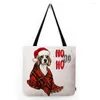 Aufbewahrungstaschen, niedlicher Hund mit Weihnachtsmann-Mütze, rote Plaids, Decke, entzückende Weihnachtsgeschenk-Einkaufstasche, wasserabweisende Leinen-Weihnachtsschulter