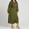 Plus Size Dresses Celmia Casual Belted Solid Robes Women Shirt Dress 2023 Autumn Party Lapel Midi Vestidos Elegant Long Bat Sleeve