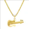 Anh￤nger Halskette Musikgitarre Halskette Zwei -Ton -Sier/Gold -Farbe Herren Gelbgold Hip Hop Schmuck LuckyHat Drop Lieferung Anh￤nger dhz9i