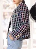여성 재킷 소형 향수 고급 디자인 가을 여성 빈티지 격자 무늬 트위드 재킷 짧은 코트 한국 패션 스트리트웨어 모직 아웃복 230203