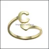 Pierścienie zespołowe DIY AZ 26 -literowy stal nierdzewna otwarta miłość w kształcie serca złota zaręczynowa biżuteria ślubna Dostawa Otozj