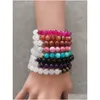 Beaded Handmade Half White Gemstone Strand Bracelet 8Mm Round Agate Quazt Stone Stretch Bracelets With Sier Plated Charm For Women J Dhll0