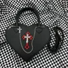 Evening Bags Gothic Style Womens Love Heart Purse Handbags Y2k Girls Punk Shoulder Bag Metal Decoration Female Black Cool Messenger 230203