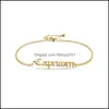 Link Chain Old English 12 Zodiac Bracelet Link For Women Gold Plating Stainless Steel Leo Capricorn Sagittarius Virgo Aquarius Lett Otxwr