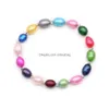 Braccialetti di filo di perle di riso con perline 10 colori d'acqua dolce coltivati 78 mm perle di colore tinte braccialetto di perline braccialetto per le donne gioielli da sposa Dh0O2