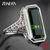 Anello solitario ZDADAN 925 Sterling Silver Big Square Smeraldo Pietra preziosa per le donne Gioielli da sposa cessori all'ingrosso Y2302