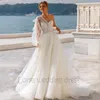 Hochzeitskleid Strand A-Linie Pailletten Applikationen Boho Vestidos De Novia One-Shoulder-Knöpfe Eleganter Tüll Sweep Zug Brautkleid