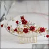 Hoofdbanden Jonnafe Red Rose Floral Headpiece For Women Prom Bruidaal Haar Comb Accessoires Handgemaakte bruiloftsjuwelen 1854 T2 Drop Lever DHMA0